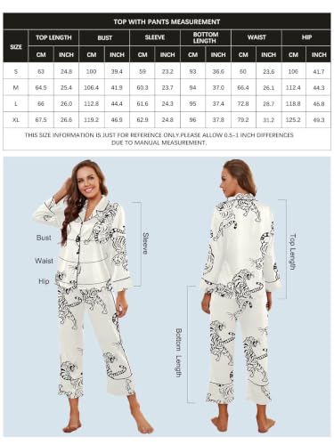 Image of Brosloth Women's Silk Satin Pajamas Long Sleeve Button Up Loungewear Set | Button Down Animal Print Pajamas, Ladies Fancy Pajama sets, Two Piece Lounge Set, Notch Collar Lightweight Sleepwear, Gift
