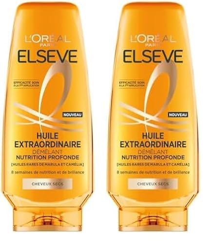 L'Oréal Paris - Après-Shampooing Nutrition Profonde pour Cheveux Secs - Nourrit & Démêle - 8 Semaines de Nutrition & de Brillance - Huiles Rares de Marula & Camélia - Elseve Huile Extraordinaire