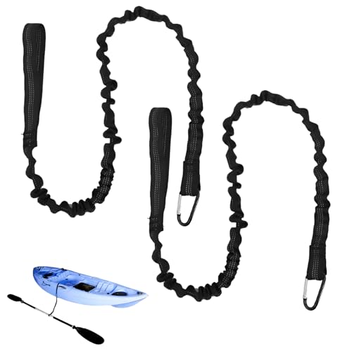 AONAYO - Lot de 2 leash Sup, accessoires pour kayak, pagaie, avec mousqueton, laisse de sécurité, pour kayak, canoë, kayak, pagaie, accessoires 150-210 cm, noir
