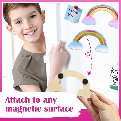 12 Pack Pre-Packaged Rainbow Party Favors for Kids, Wooden Rainbow Cutouts with Magnets & Painting Kits, Thank You for Coming Gifts for Kids - Image 5