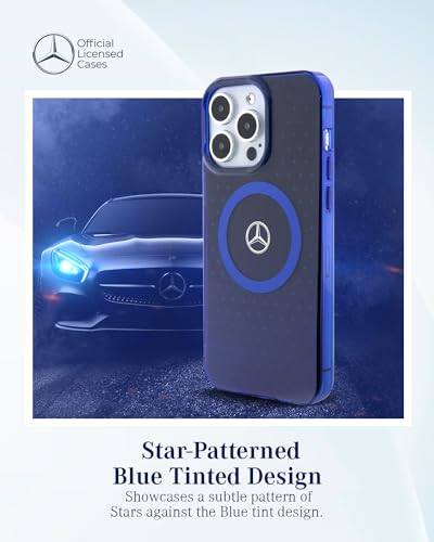 Image of CG MOBILE Mercedes-Benz Phone Case [Official Licensed] Double Layer Case with Star Pattern | Magnetic Compatible | Protective Case Designed for iPhone 15 Pro (6.1-Inch) - Blue
