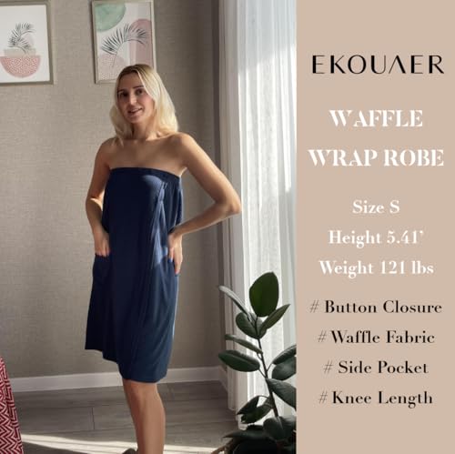 Image of Ekouaer Waffle Robes For Women Bath Wraps Lightweight Knee Length Soft Shower Robe with Pocket S-L