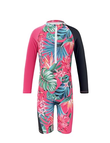 Image of Girls Rash Guard Swimsuits Toddler Long Sleeve Zipper One Piece Swimwear UPF 50+ Sun Production Bathing Suit for Kids