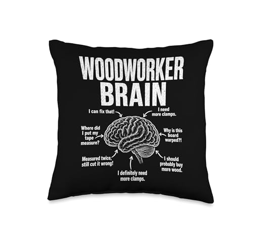 Woodworker Brain Funny Carpenter Workshop DIY Lumber Tools Throw Pillow