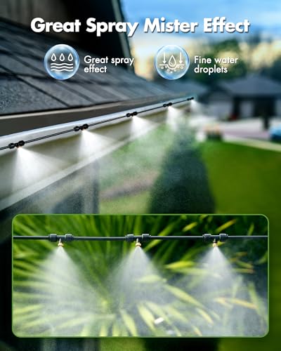 Misters for Outside Patio with Water Filter - 80Ft(24.5M) Misting System Line 30 Brass Mist Nozzles Brass Adapter(3/4\") Patio Misters for Cooling Outdoor Greenhouse Backyard Porch Garden Party Pool