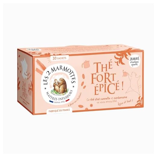 Les 2 Marmottes Thé Fort épicé - Thé Chai noir BIO, cannelle et cardamome - Energisant et gourmand - Pour le matin - 30 Sachets par boite - Made in France - 48g