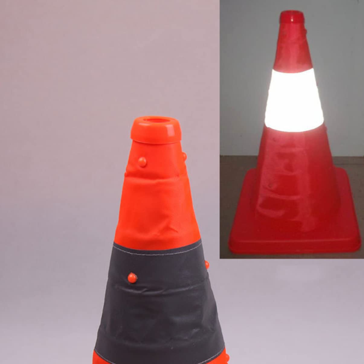 Cône Réfléchissant Pliable avec Lampe LED, 1 Pièce | Orange, Bandes Réfléchissantes, Facile à Transporter, Livré avec 2 Piles Aaa