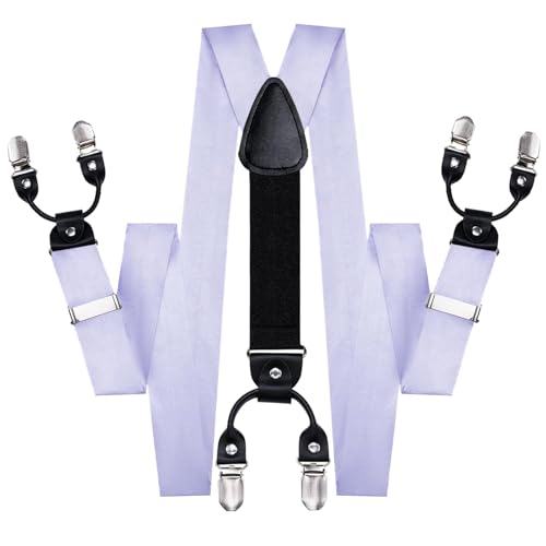 Image of Hi-Tie Men Suspender Bowtie Set Suspenders Pre-tied Bow Tie Pocket Square Cufflinks Adjustable Y Shape 6 Clips Braces Tuxedo