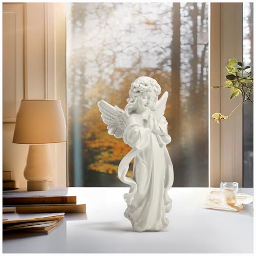 Magicsculp 5.9" Collectible Little Angel Statue Figurine - Resin Cherub with Wings, Perfect Religious Gift for Women's Shelf, Living Room, or Bedroom Décor (White Resin)