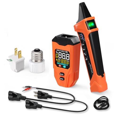 Circuit Breaker Finder Detector with LCD Display, AI Smart Mode, GFCI Outlet Tester, Electrical Circuit Tracer Tool with NCV Test – Includes Carrying Case and Adapters, Rechargeable Function