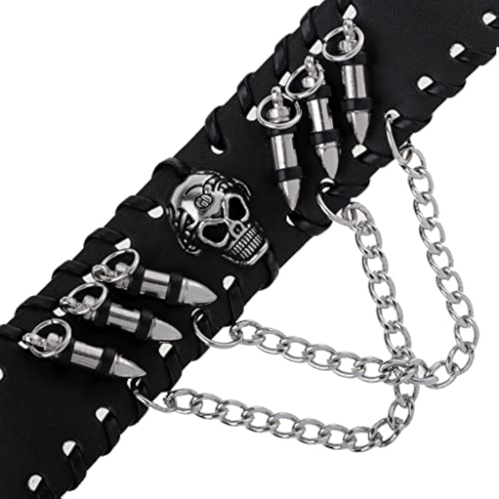 Men's Gothic Punk Style Black Leather Cuff Bracelet with Skull Design