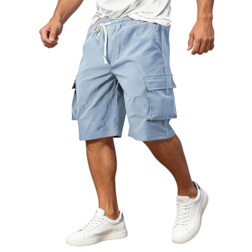 Shorts cargo para hombre con bolsillos, elásticos miniatura 3