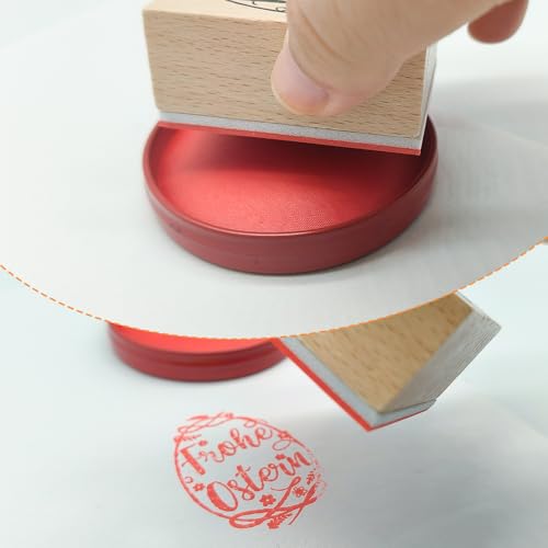 QIMMU 2 Stück Ostern Stempel,Ostern Holzstempel,Frohe Ostern Stempel,Frohe Ostern Holz,Osterei Motivstempel,Mit Gestalteten Ostereiern und Hasen,Für Scrapbooking,Bullet Journal und Osterkarten