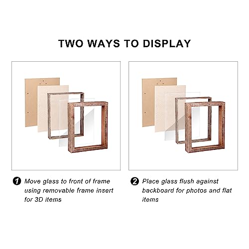 Image of Shadow Box Rustic Picture Frame 8x10 Natural Wood Display Case for Memorabilia, Awards, Medals, Photos - Barnwood