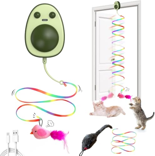 Image of Interactive Cat Toys for Indoor Cats,Electric Flying Bird & Mouse Wand Teaser, Automatic Hanging Door Frame Chase /Hunt /Exercise Stimulate Feather Cat Toy for Bored Indoor Adult & Kitten (Dark Green)
