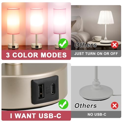 Small Table Lamp for Bedrooms - Bedside Lamps for Nightstands, Minimalist Night Stand Light with round fabric shade, Desk Reading Lamps for Children's room, Living room, Offices,Dorm (Pink and Gold) by Hong-in - Image 7