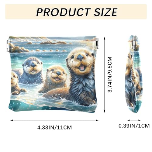 Sea Otters Watercolor Coin Purse Leather Pouch Change Purse, Squeeze Coin Pouch for Cards, Keys & Lipsticks, Unisex3