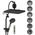 Hibbent 5-spray Dual Filtered Rainfall Shower Head Combo, High Pressure 13'' Showerhead with 10 Spray Mode Handheld, Easy Reach 4-way Diverter Shower Arm with Pause Mode, 71'' Hose and Holder, Black