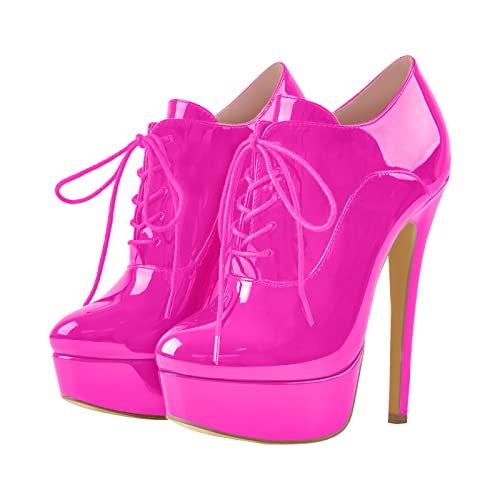 Platform Lace Up Stiletto High Heels Round Toe Ankle Bootie3