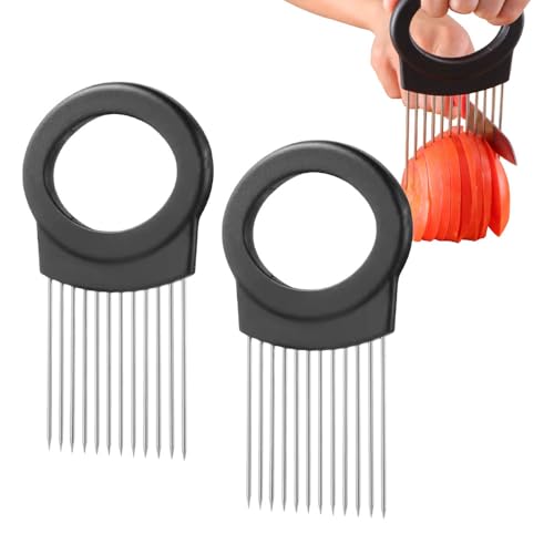Stainless Steel Onion Slice Holder, 2025 Upgrade Multifunctional Fruit Egg Slicer Onion Pin Slicer Loose Meat Pin, Premium Slice Fixing Artifact Kitchen Gadgets (2)