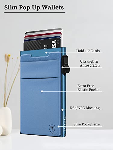 Image of TOYFID Pop Up Credit Card Wallet for Men - Metal Slim Minimalist Cards Holder with Money Pocket - RFID Blocking Ultralight Small Aluminum Wallet
