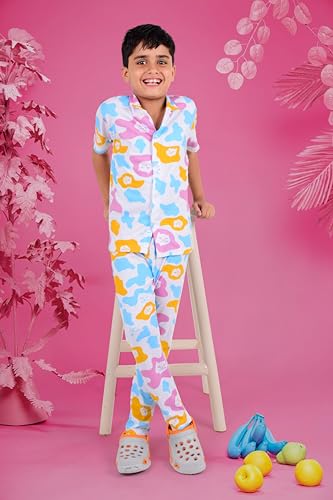 Image of 3BROS Unisex Pure Cotton Short Sleeve Kids Night Dress for Boys & Girls Nightwear /Sleepsuit /Sleepwear /Loungewear Night Suit for Boys and Girls Top and Pyjama Combo Set