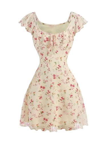 Floerns Girl's Floral Dress Ruffle Short Sleeve Tie Front Summer Beach Dresses