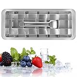 MENIBBLER Stainless Steel Ice Cube Tray, 18 Slot Removable Ice Cube Maker with Handle Easy to Release Ice Cube Tray Detachable Freezer