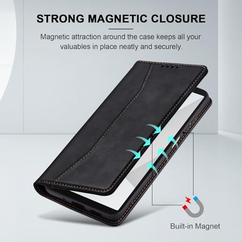 Image of Jasonyu Case for Sony Xperia 10 VII Leather Wallet Flip Cover with Card Holder,Kickstand, Magnetic Closure,TPU Shockproof Phone Case (Black)