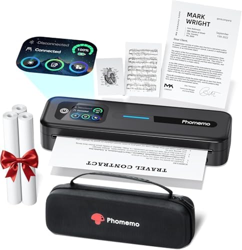 Phomemo M832D Thermodrucker A4 mit Tragetasche, Touchscreen Mobiler | Drucker für Zuhause, 300 DPI Kompatibel mit Android & iOS, Handy & Laptop mit Tragetasche und 3 Rollen Thermop