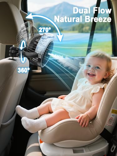 Image of Misting Stroller Fan, 6000mAh Battery Operated Portable Fan with Light & 360 Pivoting, Personal Fans with Flexible Tripod for Baby, Office, Travel,Treadmill,Outdoors
