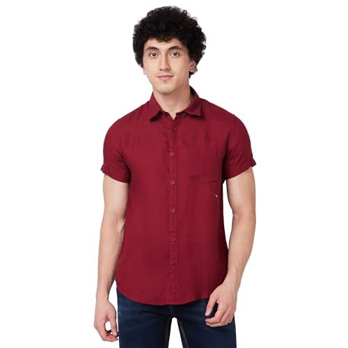 Image of Spykar Men's Regular Fit N /A Half Sleeve Solid Casual Shirts