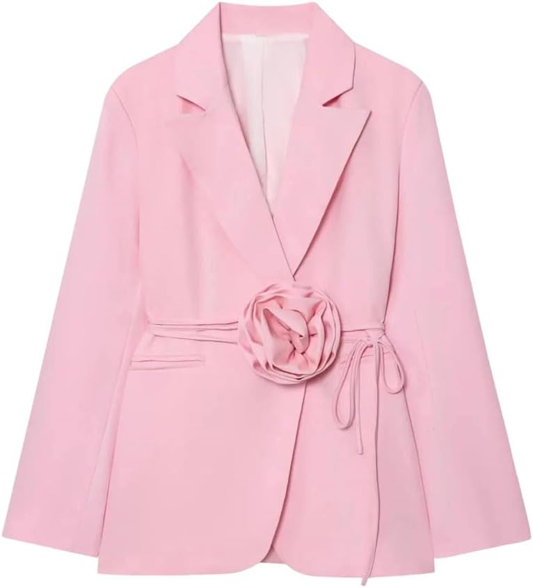 Women's Casual Blazer Belt Lace-Up Long Sleeve Office Lady Loose Blazers