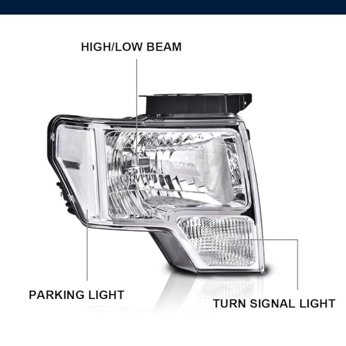 Image of GRAND ORANGE Pair Headlights Assembly, Compatible with Ford F150 2009-2014, Left Driver & Right Passenger 2PCS Headlamps, Clear Lens Chrome Housing Clear Reflector, DL3Z13008A FO2502289