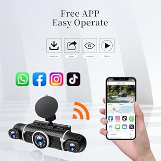 Zunfly 4 Channel Dash Cam, 360 Dash Camera FHD 1080P x 4 Dash Cam Front and Rear, 2K Front +1080P Inside*2 Car Camera with 64GB Card, Built-in WiFi GPS, Loop Recording, WDR, Night Vision