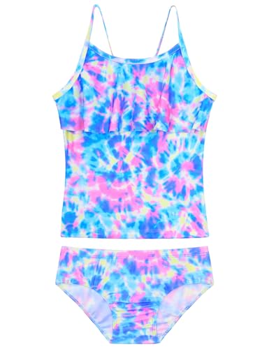 Image of Girls Tankini Swimsuit UPF50+ Ruffle 2 Piece Bathing Suit Full Coverage Kids Swimwear Ages 2-14 Years