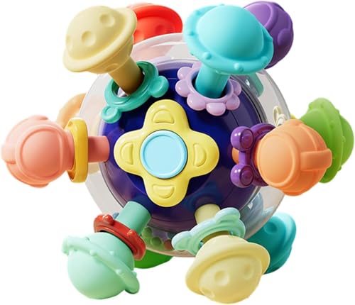 Image of Baby Montessori Sensory for 0-6 6-12 Months, Baby Teether Teething for Babies 0 3 6 9 12 18 Months, Newborn Infant Learning Developmental Gifts for 1 2 Year Old Boys Girls (Transparent Round Dark Blue.)