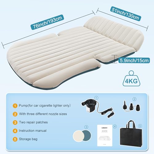 Ciremiv Auto Matratze mit Doppelseitiger, Dicker Beflockung,Auto Luftmatratze mit Pumpe und Eingebautem Kissen/Auslaufsichere, Bequeme, Langlebige Autobett,Car Bed für Autocamping, Roadtrip