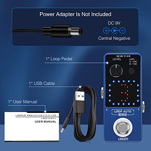 LEKATO Looper Pedal, Guitar Looper Pedal for Electric Guitar&Bass Loop Pedal with SYNC & Tuner Function Triple Effect Guitar Looper with LED Screen Unlimited Overdubs 3 Loops 18 Minutes Record Time - Thumbnail 7