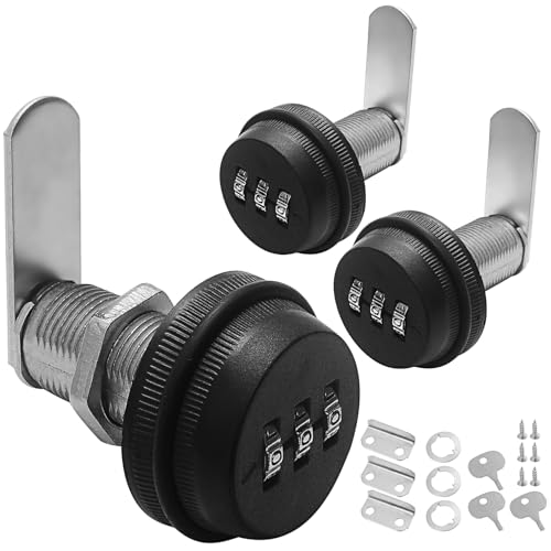 3 Pack Combination Cam Lock, 30mm Keyless Cabinet Locks with 3-Digit Password, Black Zinc Alloy & ABS Security Locks for Drawers, Mailbox, RV Storage (Fits 15-25mm Panel Thickness)