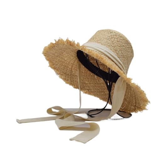Chapeau de plage en paille Lafite avec ruban plat élégant pour vacances en bord de mer