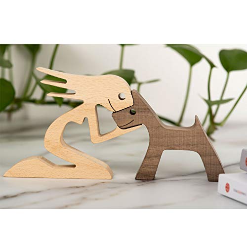 KINGNOW Small Living Room Decor Women and Dog Statue Wood Decorations for Home - Thumbnail 7
