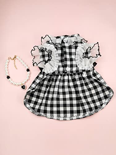 Qwinee 2 Piece Plaid Puppy Dress With Faux Pearl Necklace Set Lace Dog Princess Dress Cute Pet Clothes For Small Medium Girl Dogs Cats Kitten Multicolor M #TOP3
