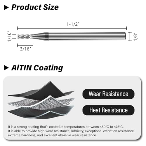 Image of 3PCS 1 /16 inch Carbide Square End Mills Set 4 Flute AlTIN Coated CNC Milling Bits for Alloy Steels, Hardened Steels, Cast Iron
