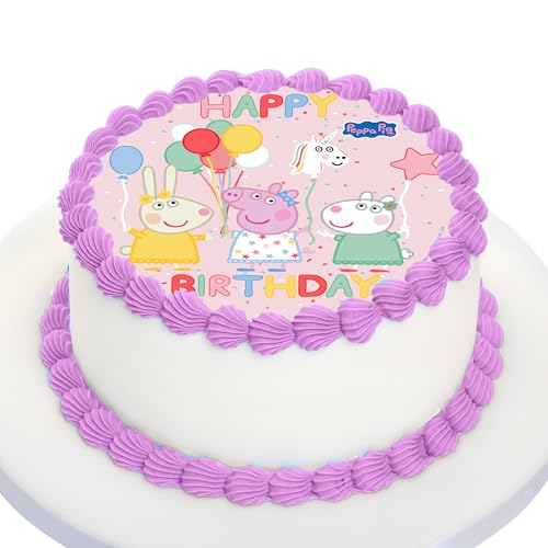 Kardasis Peppa Pig Cake Topper avec Papier Sucre | Topper comestible pour gâteaux | Disque Azyme Décoration de gâteau pour l'anniversaire thème Peppa Pig | 20cm