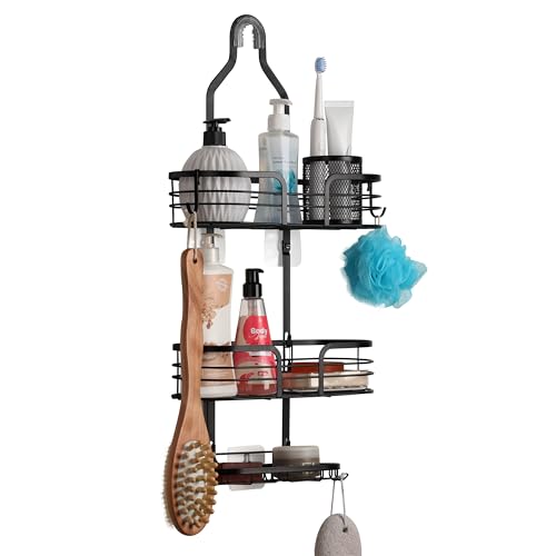 BELLE VOUS Estantería de Ducha Colgante - Estanteria Jabonera de Metal con Ganchos para Colgar - Estante Cesta para Accesorios de Baño Sin Taladro - Soporte Colgador Organizador