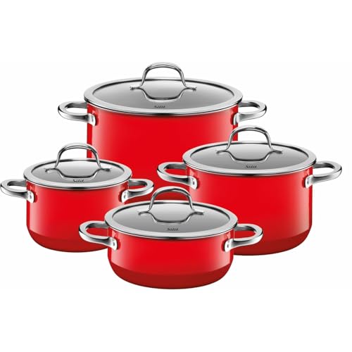 Silit Passion Red Topfset 4-teilig, Töpfe mit Glasdeckel, Silargan Funktionskeramik, Induktionstöpfe, Topf Induktion, rot