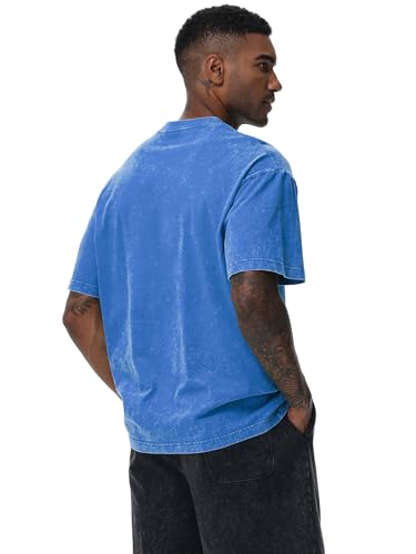 Image of Men's Oversized Cotton T-Shirts Loose Fit Vintage Washed Tee Unisex Short Sleeve Casual Shirts Tops
