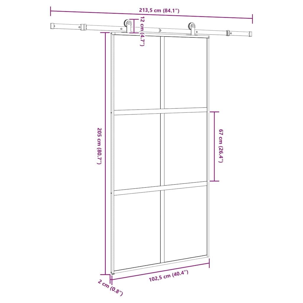 Drzwi przesuwne z okuciem 102,5 x 205 cm, szkło hartowane i aluminium matowe czarne, grubość szkła 5 mm, z szyną ślizgową, zajmująca mało miejsca przegroda do wejścia i mieszkania