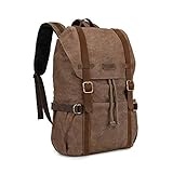 Kattee Canvas Leather Backpack Hiking Backpack Travel Rucksack School Bag